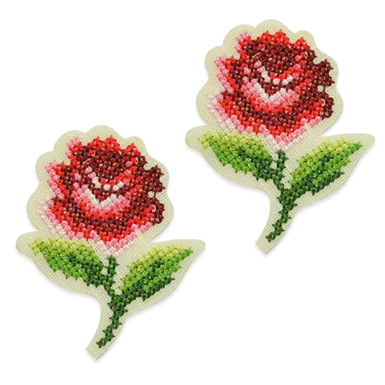 Carla Crosstitch Rose Iron-On Patch Applique/Patch 2 Pack 2 1/4" x 1 7/8"